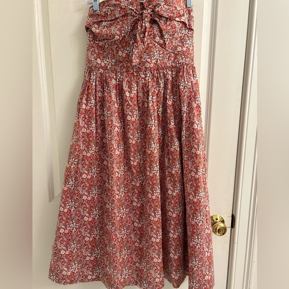 J Crew Liberty of London Tie Front Floral Strapless Midi Dress/Size 8/Never Worn - Picture 3 of 10
